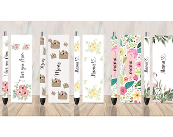 Mother/Mom Wraps, Floral, PNG, Instant Download, DIGITAL DOWNLOAD, Five Wraps, InkJoy Pens, Glitter Pens