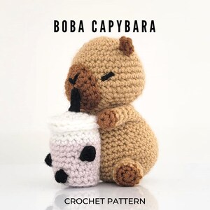 Haakpatroon capibara en bobathee | Dierenpatroon amigurumi voor beginners | Bubbelthee | Leuk doe-het-zelfcadeau-idee | Eenvoudige pdf-zelfstudie
