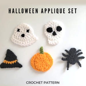 Lot d'appliques d'Halloween au crochet, citrouille, tête de mort, chapeau de sorcière, Spiderman, patchs fantômes pour débutants