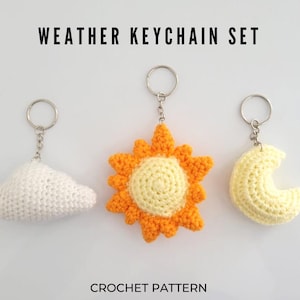 Patrón de llavero de sol, luna y nube a crochet: 3 diseños fáciles para principiantes (descarga en PDF) Lindos patrones de crochet para dijes de bolso