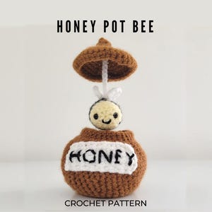Honey Pot Bee haakpatroon, schattige beginner hommel home decor patroon, boekenplank cadeau, kleine potten trinket houder instant pdf-download, pot