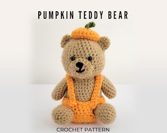 Pumpkin Teddy Bear Amigurumi Pattern, Crochet Plushie (PDF Pattern)