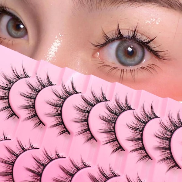 Manga Lashes Natural Look Wispy Anime Lashes Soft Fake Eyelashes Lightweight False Eyelashes Faux Mink Lashes Look Like Individual Lashes 8