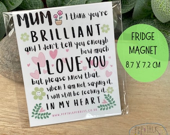 Imán para nevera "Te quiero, mamá": un regalo sentimental (8,7 x 7,2 cm)