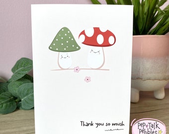 Tarjeta de felicitación de "Muchas gracias", diseño de hongo, interior en blanco