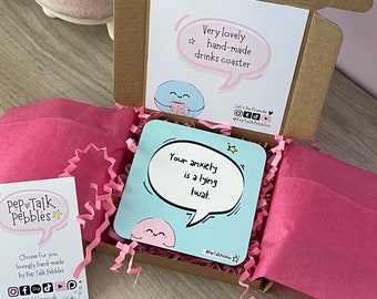 Tu ansiedad es un idiota mentiroso - Posavasos, posavasos divertido, regalo de salud mental, regalo para la ansiedad