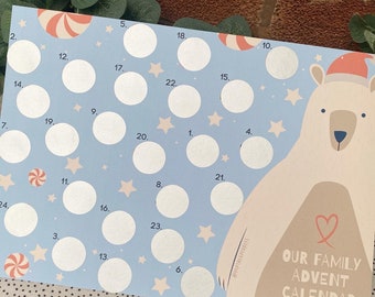 Calendario de Adviento familiar para raspar, actividades navideñas para niños, tamaño A4