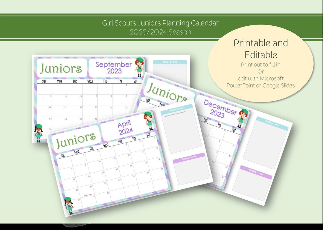 Girl Scouts Monthly Planning Calendar Juniors 20232024 Season Etsy