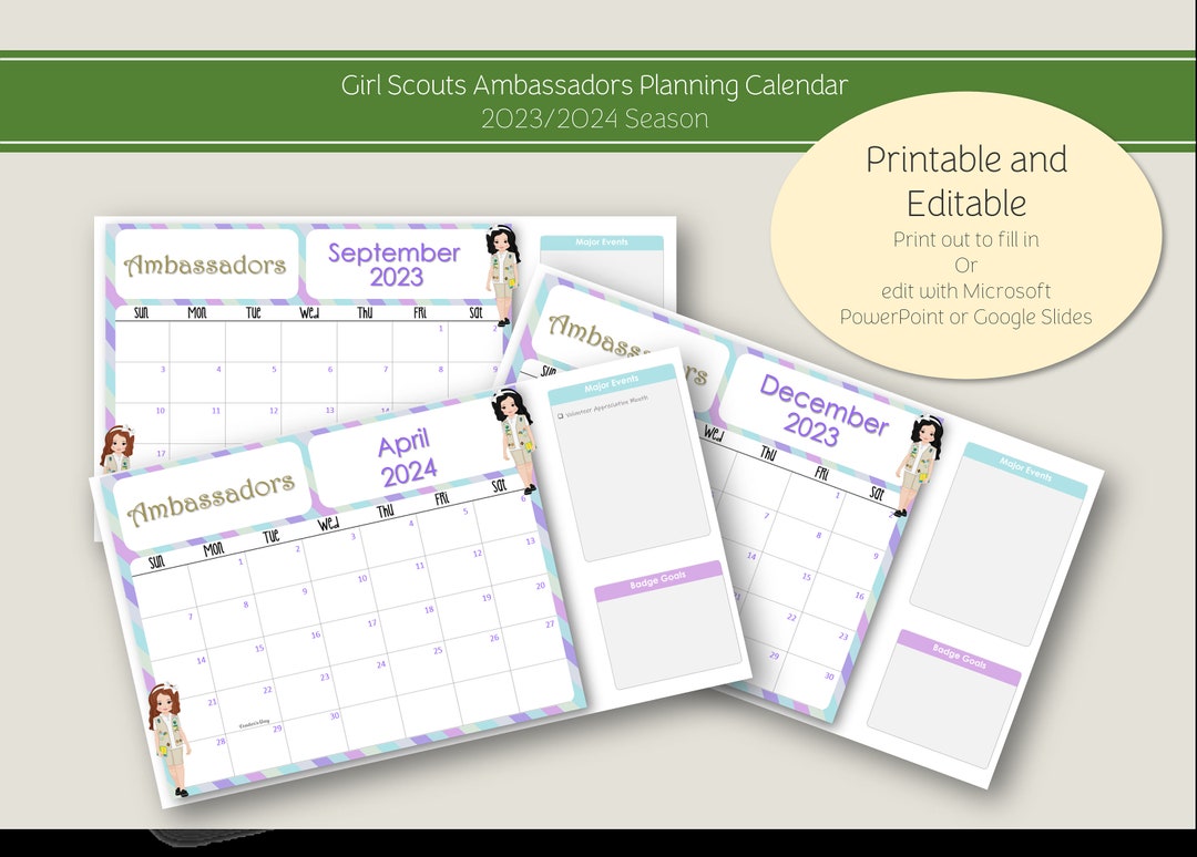 Girl Scouts Monthly Planning Calendar Ambassadors 20232024 Etsy
