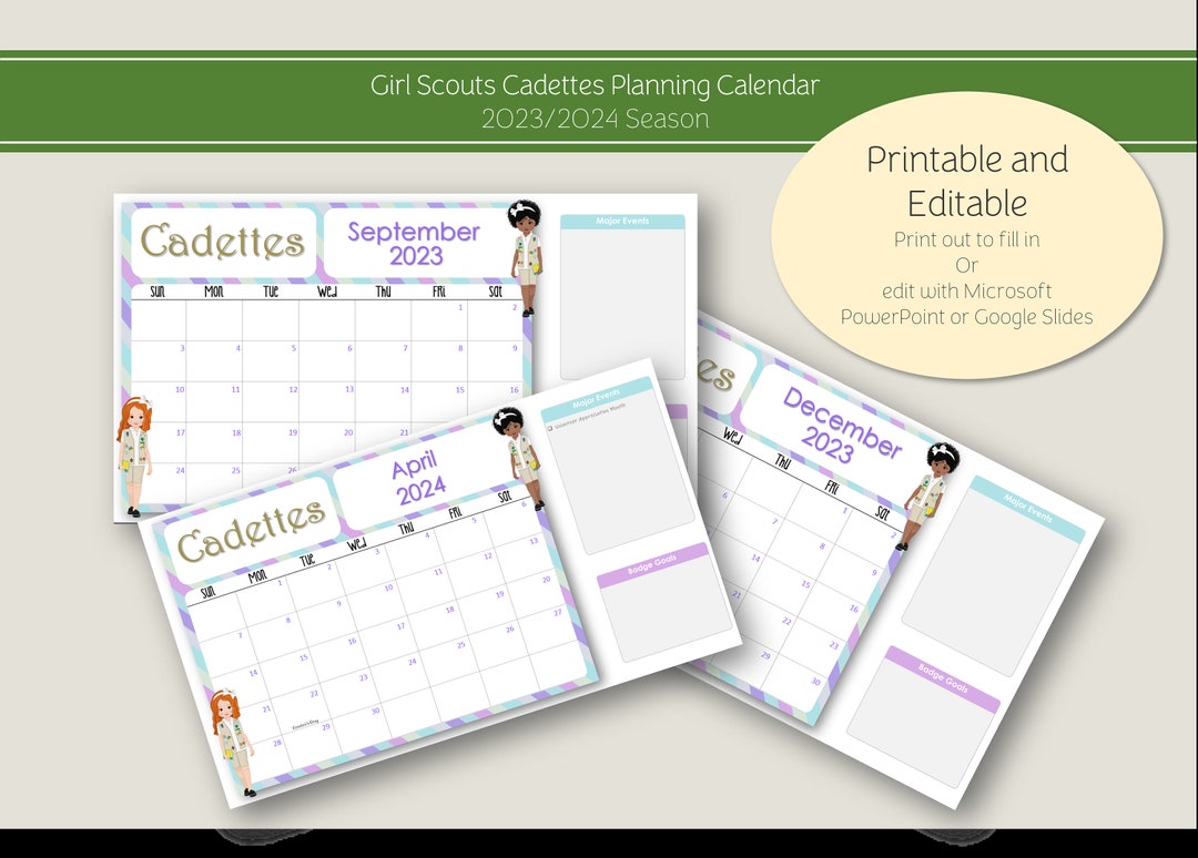 Girl Scouts Monthly Planning Calendar Cadettes 20232024 Season Etsy