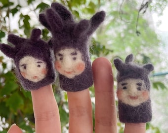 Family of Woodland Creatures- Finger puppets (3 per set) - Needle felting- Wool -Handmade Gift/Toy