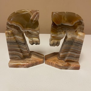 Onyx Carved Horse Head Bookends