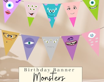 Monsters Party Banner, Inc Garland Banner, Monster Birthday, Boo, Decoration, Sully, Scare Floor, Digital, Printable, Instant Download Canva