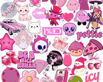 50 Hand Made Pink Themed Aesthetic Stickers, Cute Sticker Pack Gacha Sticker Pack, Water-proof Stickers