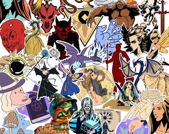 50 Hand Made Mythical Universe Themed Aesthetic Stickers, Cute Sticker Pack Gacha Sticker Pack, Water-proof Stickers
