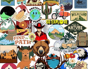 50 Hand Made Outdoors Stickers Camping Hiking Sticker Pack Cute Gacha Sticker Pack, Water-proof, Glossy Finish, Hiking Adventure Camping