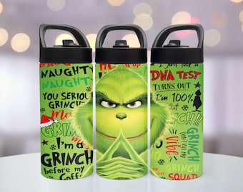 Personalized Grinch Tumbler – Stainless Steel Water Bottle, Christmas Gift