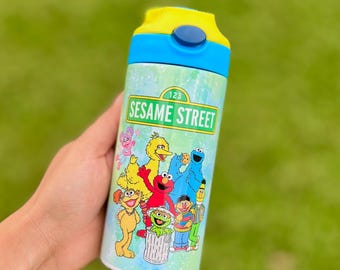 Custom Kids Water Bottles Cookie Monster and Elmo 12oz, 20oz. for girls and boys Back to school, gifts for boys, personalized with name.