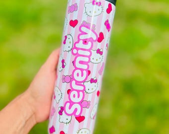 Kitty Inspired Custom Water Bottles 16oz, 20oz, custom gifts, personalized with name.