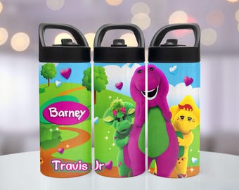Purple Dino Kids Water Bottle, Personalized Back to School Gift