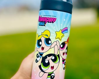 Power Girls Custom Kids Water Bottles 16oz, 20oz. for girls and boys Back to school, gifts for boys, Power Fan personalized with name