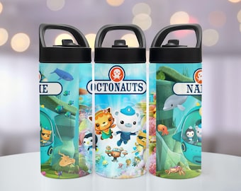 Astronautas Cartoon Sea Animal Water Bottle personalized with name - Back to School Water Bottle Spillproff - Sea Animals Fan Perfect Gift