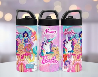 Doll Custom Kids Water Bottles 16oz, 20oz. for girls and boys Back to school, Unicorn