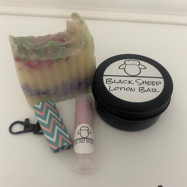 Black Sheep Bundle - Lye Soap Bar, Lotion Bar, Solid Lotion, Chapstick Holders, All Natural Skincare, Mother's Day