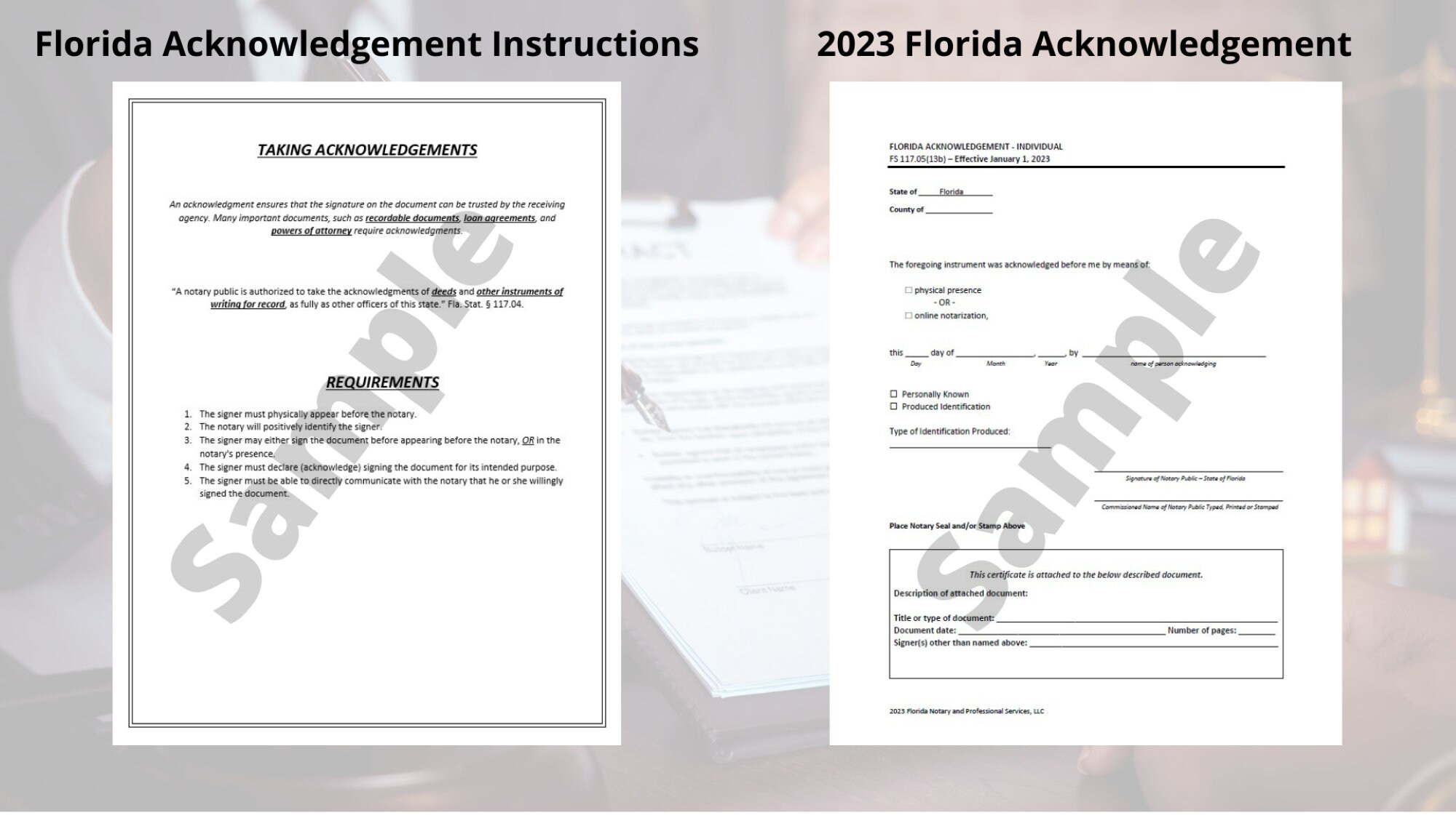 2023 Florida Notary Certificates Acknowledgement & Oath 2pk, Notary Certificates, Digital
