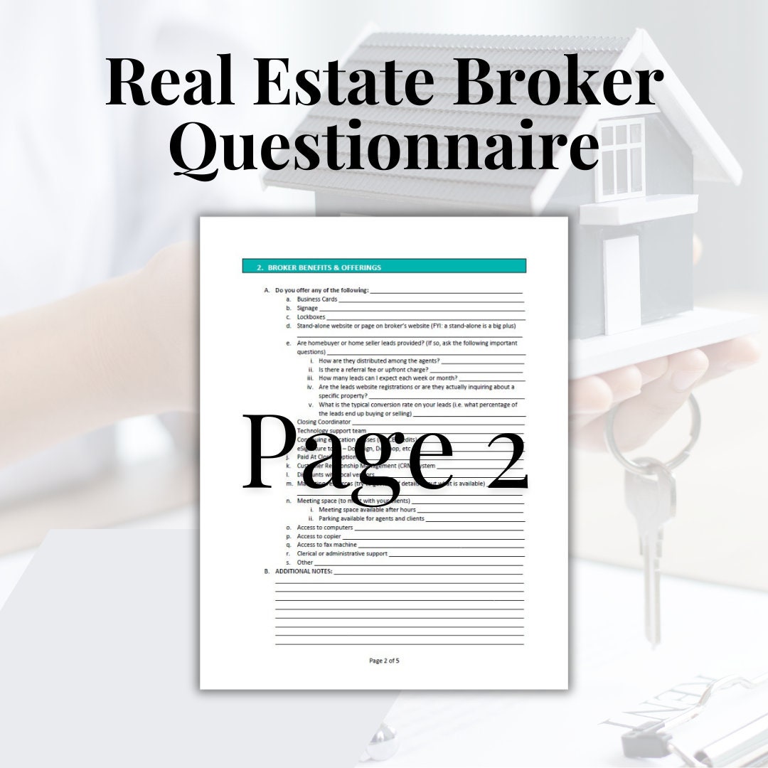 Real Estate Brokerage Questionnaire, New Agent Interview Questions (PDF ...