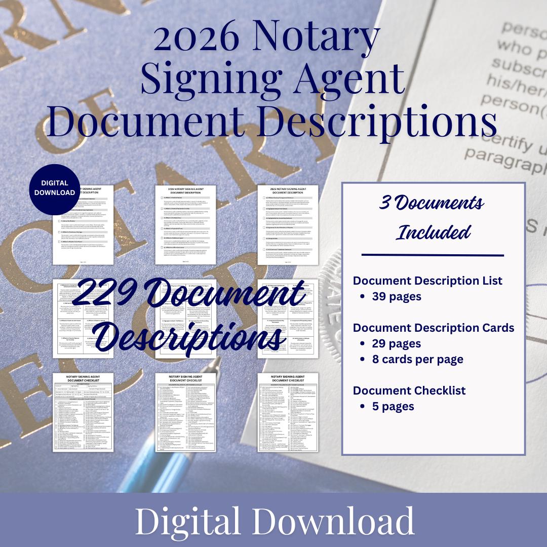 Notary Signing Agent Loan Document Descriptions, Printable Guide (PDF ...