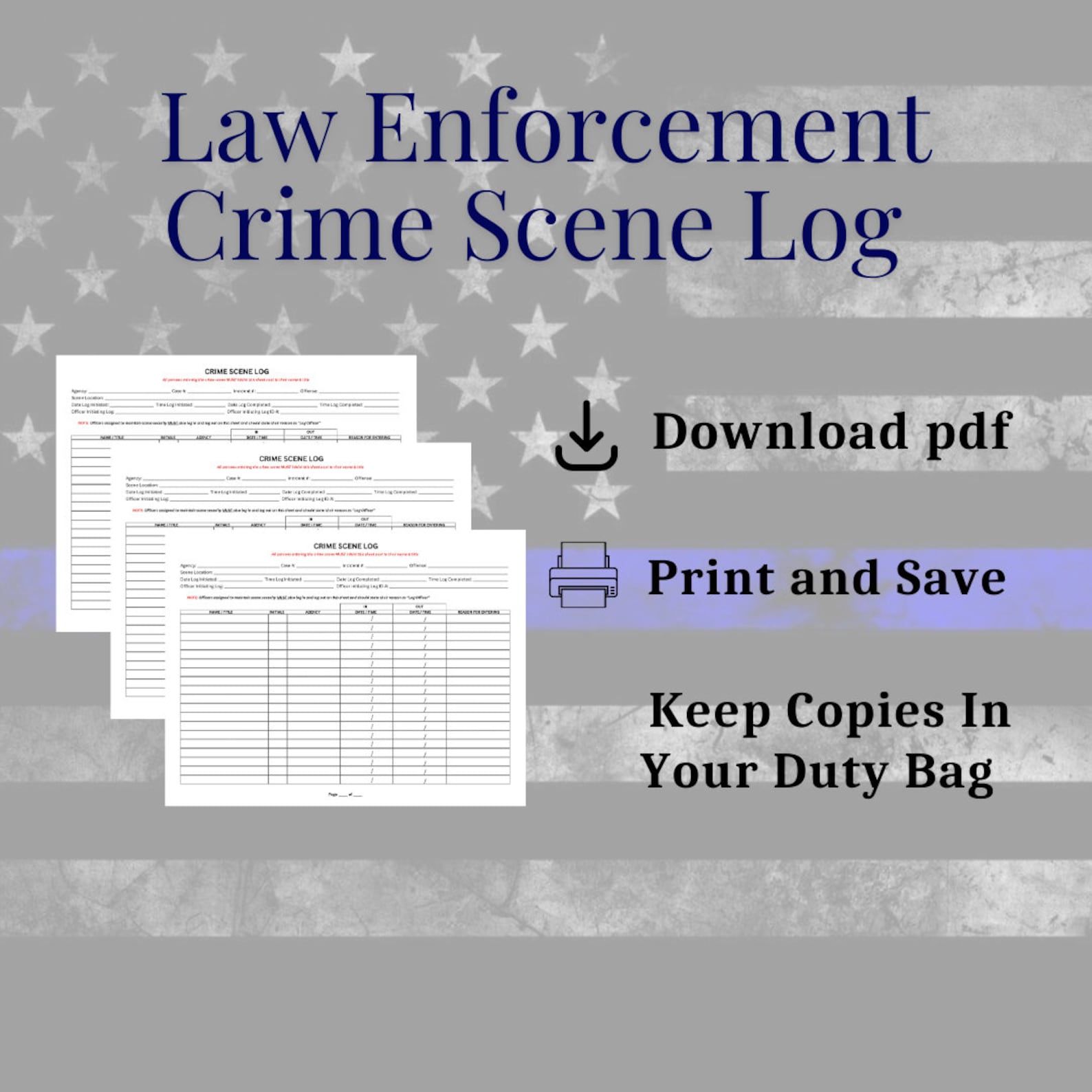Law Enforcement Crime Scene Log, Law Enforcement Forms, Police Forms ...