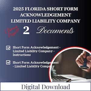 2025 Florida Short Form Acknowledgement - Liminted Liability Company, Notary Acknowledgement Certificate, Notary Short Forms, Notary Forms