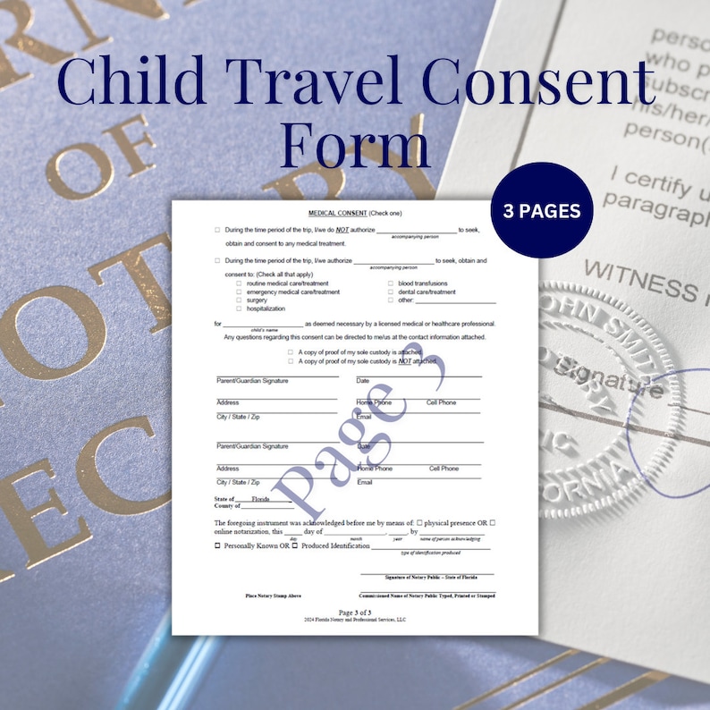 2024 Florida Notary Child Consent Form Bundle, Child Travel Consent ...