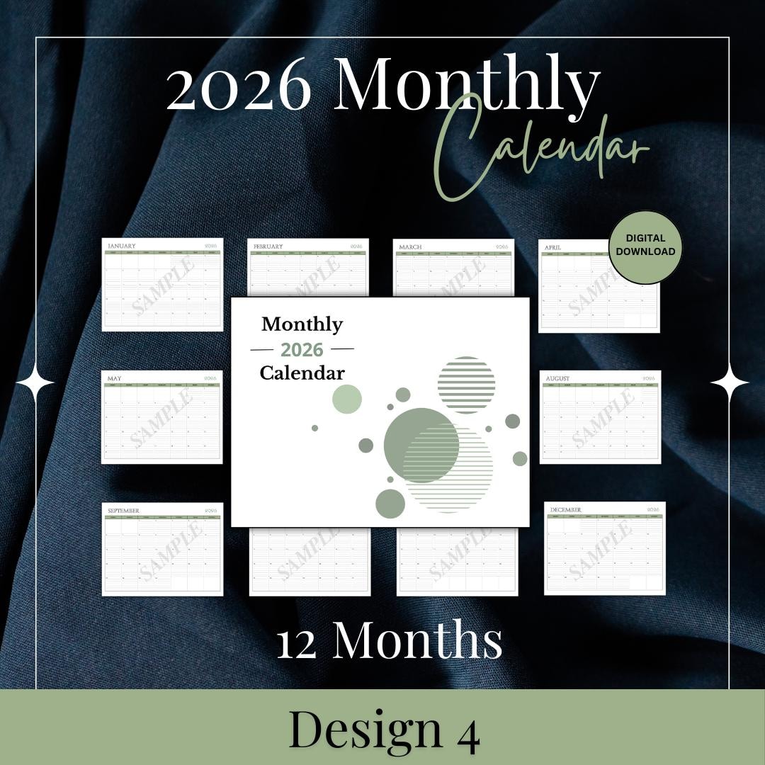 2026 Printable Monthly Calendar, Minimalist Design, PDF Planner
