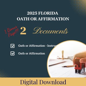 Certificati notarili di giuramento o affermazione della Florida 2025, moduli notarili, modelli notarili, download stampabili, download PDF, download digitali