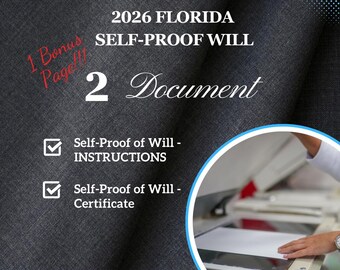 Testamento autocertificato della Florida del 2026 con certificato notarile, modulo di dichiarazione giurata (download digitale)
