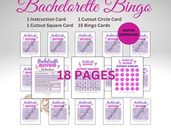 Gioco del bingo per l'addio al nubilato, festa rosa e viola, 15 carte uniche (download digitale)