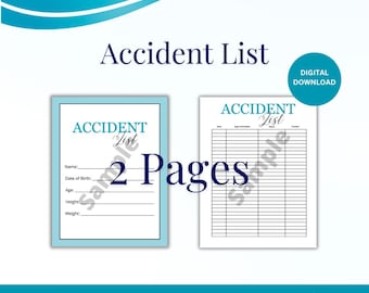 Elenco stampabile degli incidenti medici, moduli di cartelle cliniche (download digitale)