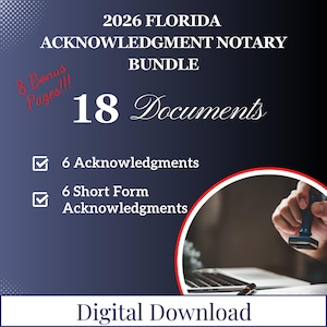 2026 Florida Acknowledgement Notary Bundle - 18 Essential Forms (PDF), Short Form Acknowledgements