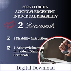 2025 Florida Acknowledgement - Individual Disability Notary Certificates, Notary Forms, Notary Templates, PDF Download, Digital Downloads