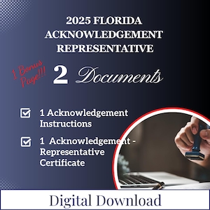 2025 Florida Acknowledgement - Representative Notary Certificates, Notary Forms, Notary Templates, Printable, PDF Files, Digital Downloads