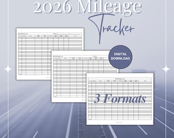 Registro chilometrico stampabile 2026 / Tracker settimanale, mensile, annuale, moduli aziendali, file PDF, download digitale