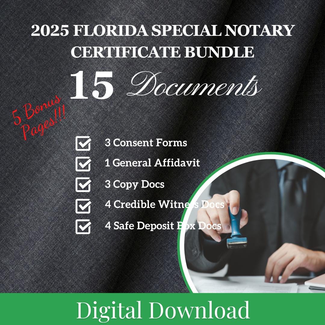 2025 Florida Special Notary Certificates Bundle, Notary Forms, Notary ...