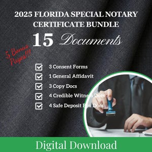 2025 Florida Spezielle Notarzertifikate, Notarformulare, Notardokumente, Notarvorlagen, druckbare Downloads, digitale Dokumente