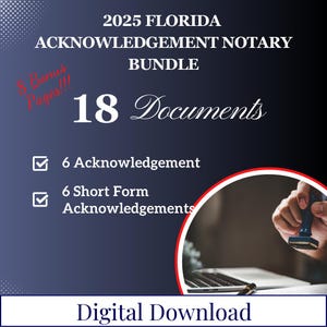 2025 Florida Acknowledgement Notary Bundle - Short Form Acknowledgements, Notary Certificates, Notary Forms, Notary Templates, Digital, PDF