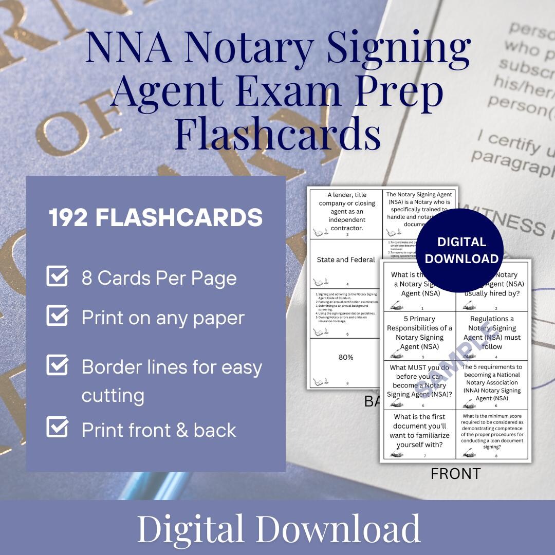 Nna Grade R Topic NNA Notary Loan Signing Exam Prep Flashcards (PDF Download) - Etsy