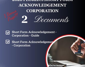 Reconocimiento de Formulario Abreviado de Notario de Florida 2026 - Corporación (Descarga digital)