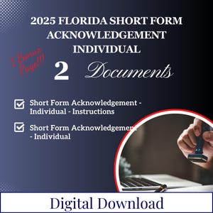 2025 Florida Short Form Acknowledgement - Individual, Notary Acknowledgement Certificate, Notary Short Forms, Notary Forms, Printable PDF