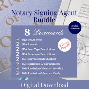 Notary Signing Agent Bundle, 8 Printable Documents, Forms (Digital Download)